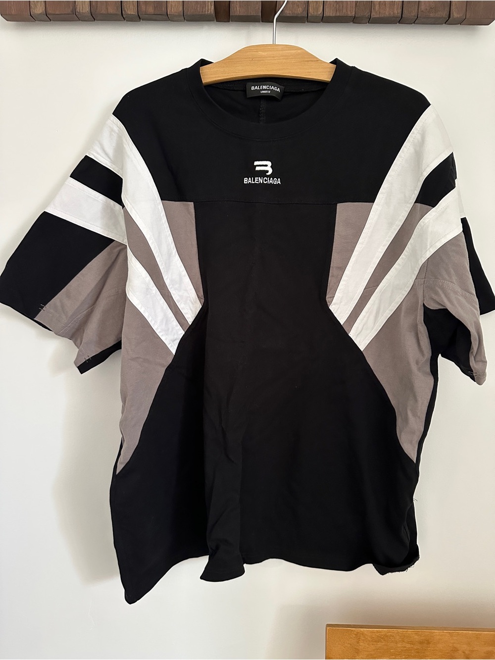Balenciaga Black, White & Gray Graphic Panel Short Sleeve Tee